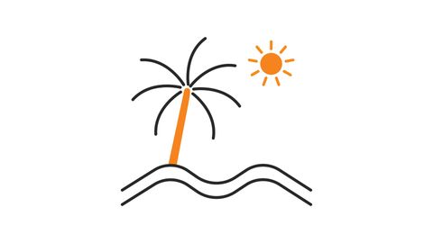 Palm Tree and Sun on a Small Island | Line drawing style Icon animation