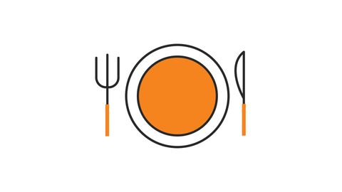 Plate, fork and knife icon | Line drawing style icon animation