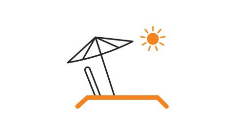 Beach chair with umbrella and sun icon style animation